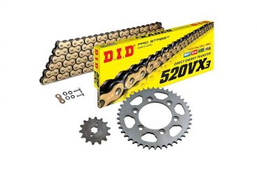 DID Kettensatz mit 520VX3 Kette, Farbe gold, für Yamaha YZF-R6, Typ RJ11 / RJ15 / RJ27, Modelljahr 2006-