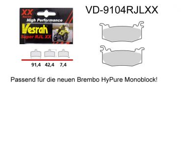 Vesrah Racing-Bremsbeläge RJLXX, VD-9104RJLXX passend für die neuen Sportmodelle Aprilia, Ducati, MV Agusta etc. ab 2025