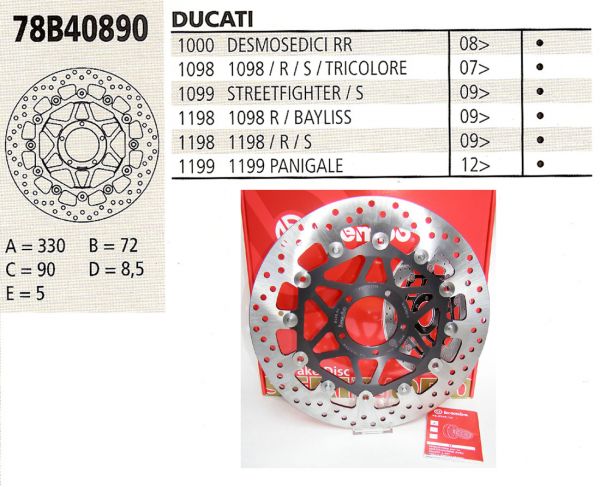 Brembo Bremsscheibe Performance Serie Oro 78B40890, vorne für Ducati 1098/1198/1299/848, Multistrada V4  S, Ducati 1100 Panigale V4 S