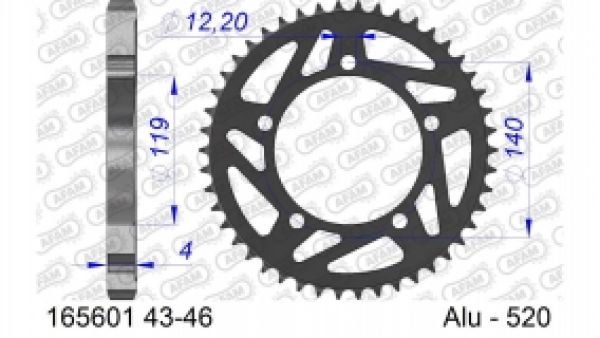 Alu-Kettenrad AFAM 520 - 43Z (Gun Metal)
