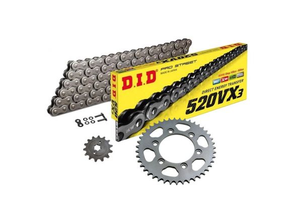 DID Kettensatz mit 520VX3 Kette, Farbe standard, für Yamaha YZF-R6, Typ RJ11 / RJ15 / RJ27, Modelljahr 2006-