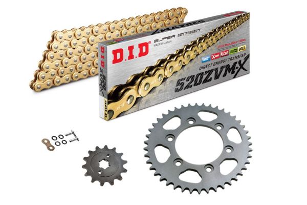 DID Kettensatz mit 520ZVM-X Kette, Farbe gold, für Suzuki GSX-R1000, Modelljahr 2017- (Umbau auf 520)