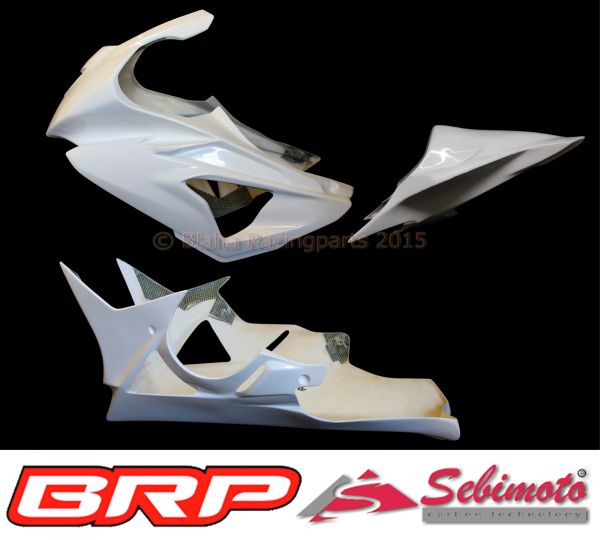BMW S 1000RR 2012-2014 Sebimoto Rennverkleidung 2 tlg., Unterteil für Racing Auspuffanlage + Höcker offen Luftrohr und Höcker-Vorderteil