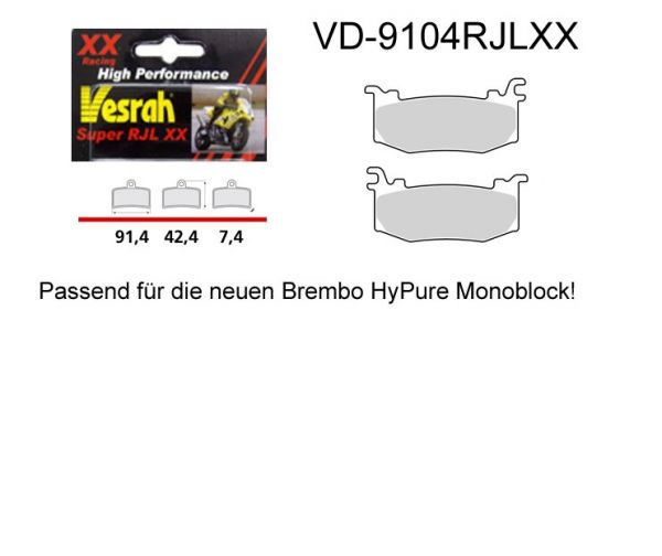 Vesrah Racing-Bremsbeläge RJLXX, VD-9104RJLXX passend für die neuen Sportmodelle Aprilia, Ducati, MV Agusta etc. ab 2025